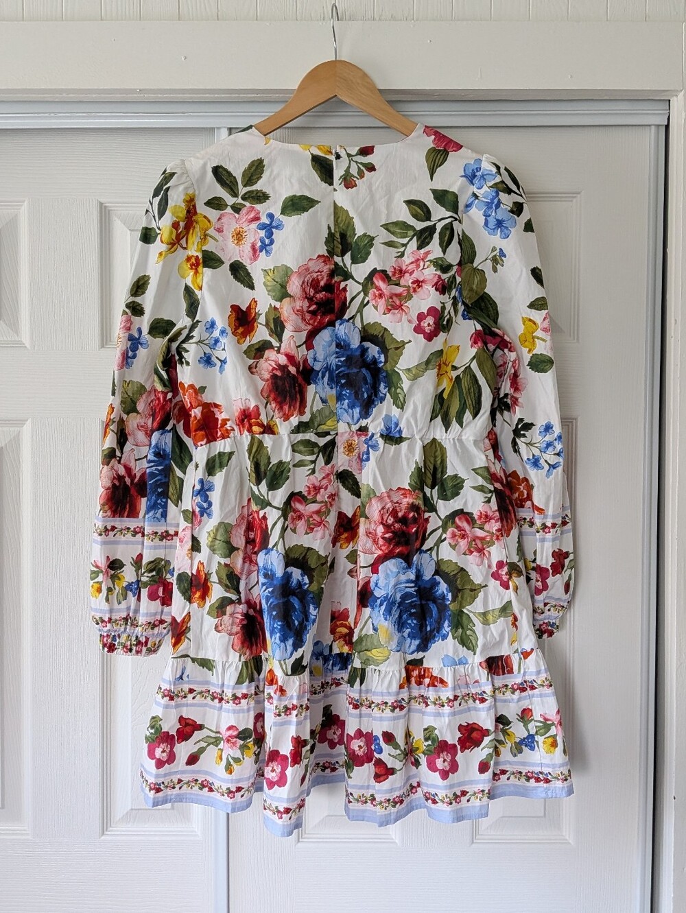 Skies Are Blue White Cotton Floral Long Sleeve Mini Dress Large Boho - Picture 3 of 8